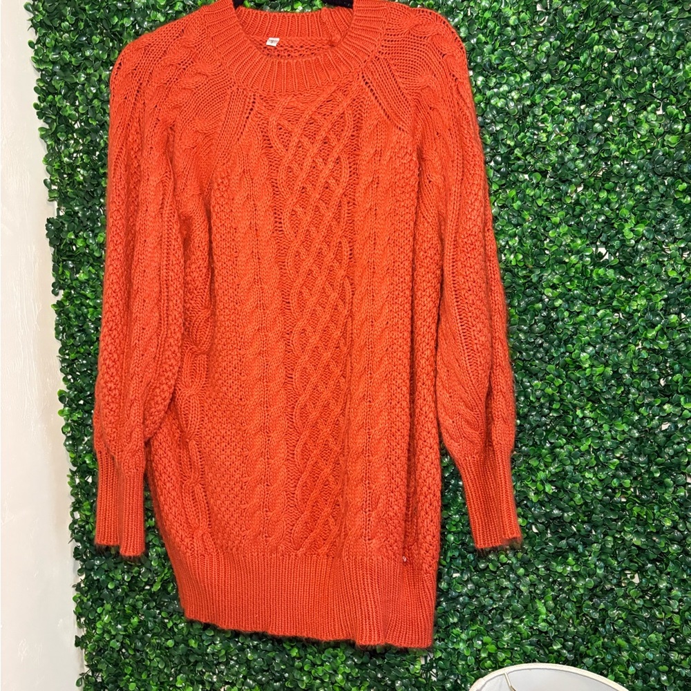 Women's Orange Cable Knit Sweater